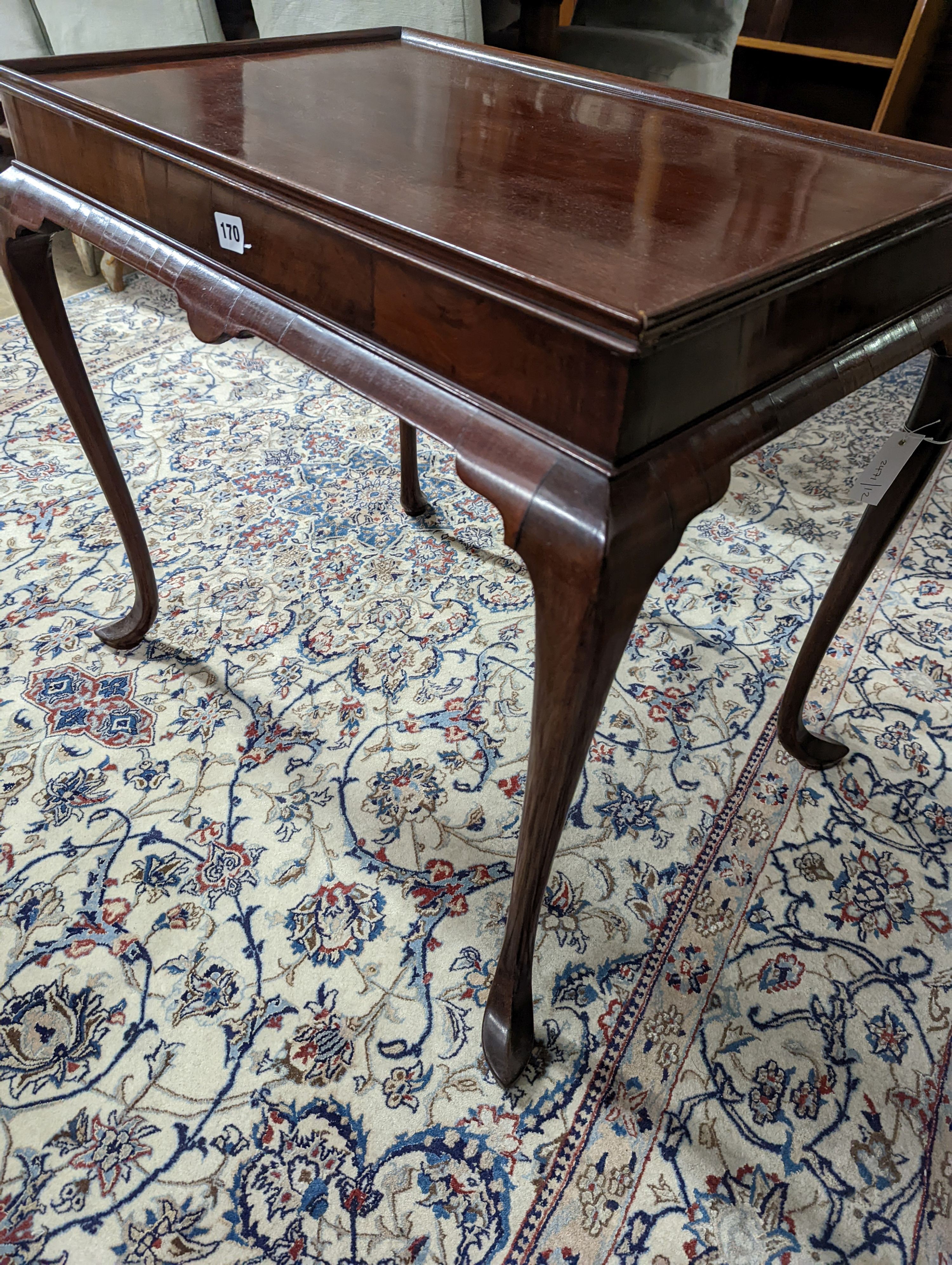 A George III and later rectangular mahogany silver table, width 73cm, depth 50cm, height 64cm
